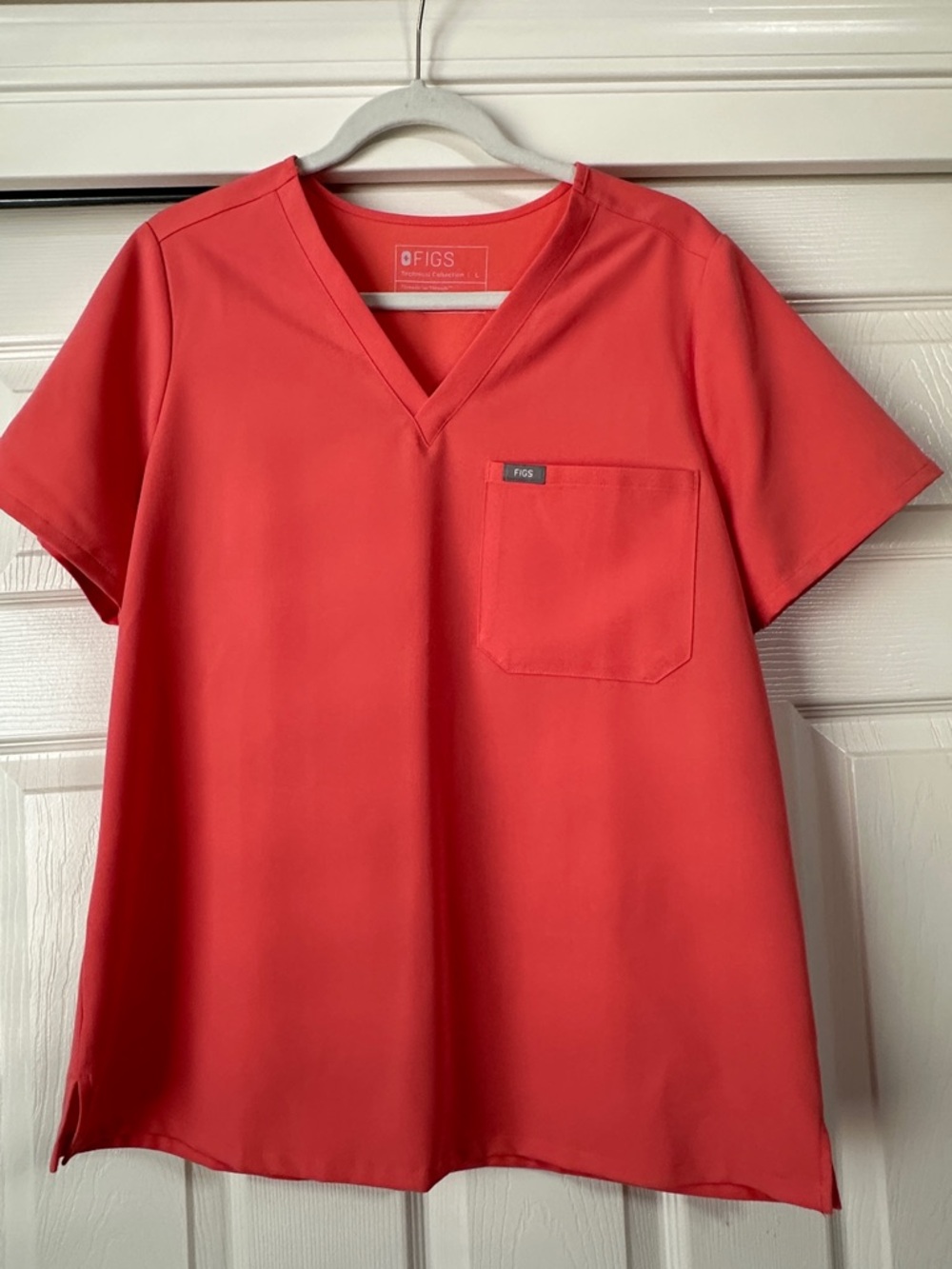 FIGS Short Sleeve V-Neck Scrub Top in Coral